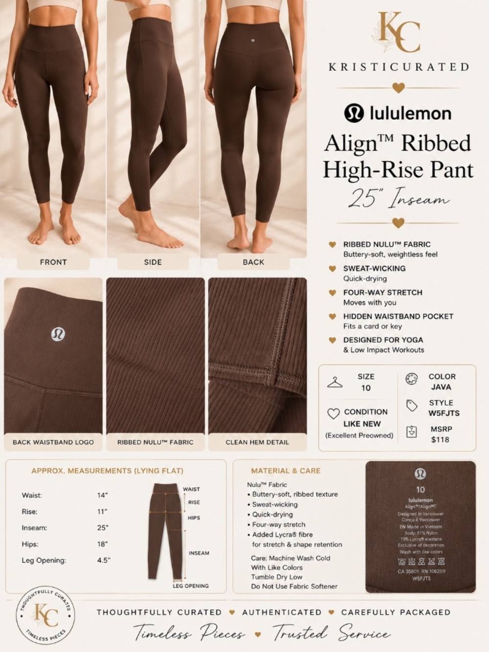Lululemon Align Ribbed High-Rise Pant 25" Java Size 10 - Picture 2 of 8